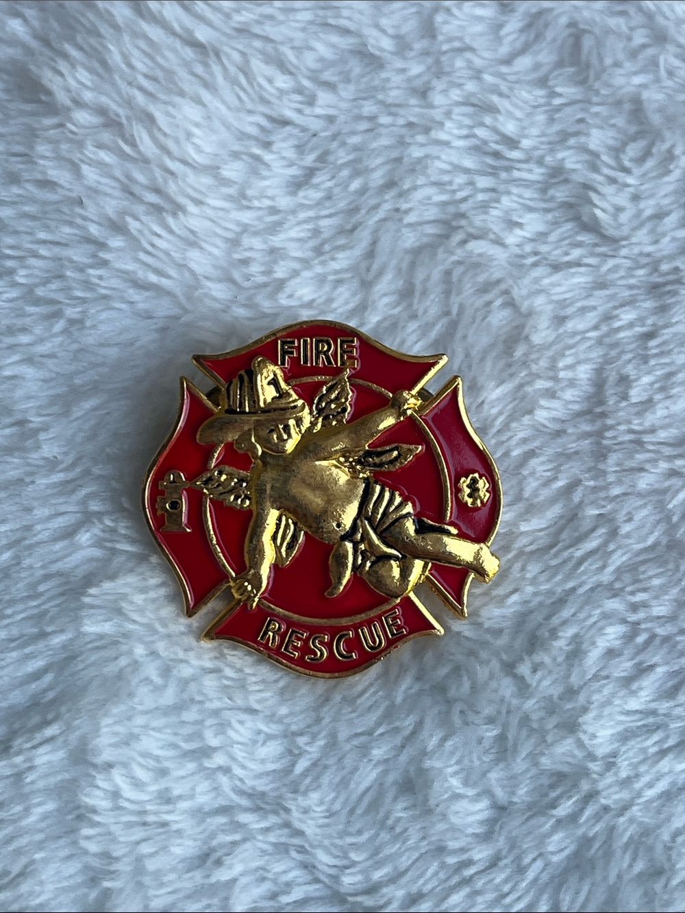 Gold & Red Fire Rescue Maltese Cross Angel Pin